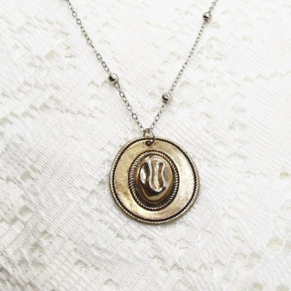Rustic Cowgirl Hat Pendant Necklace